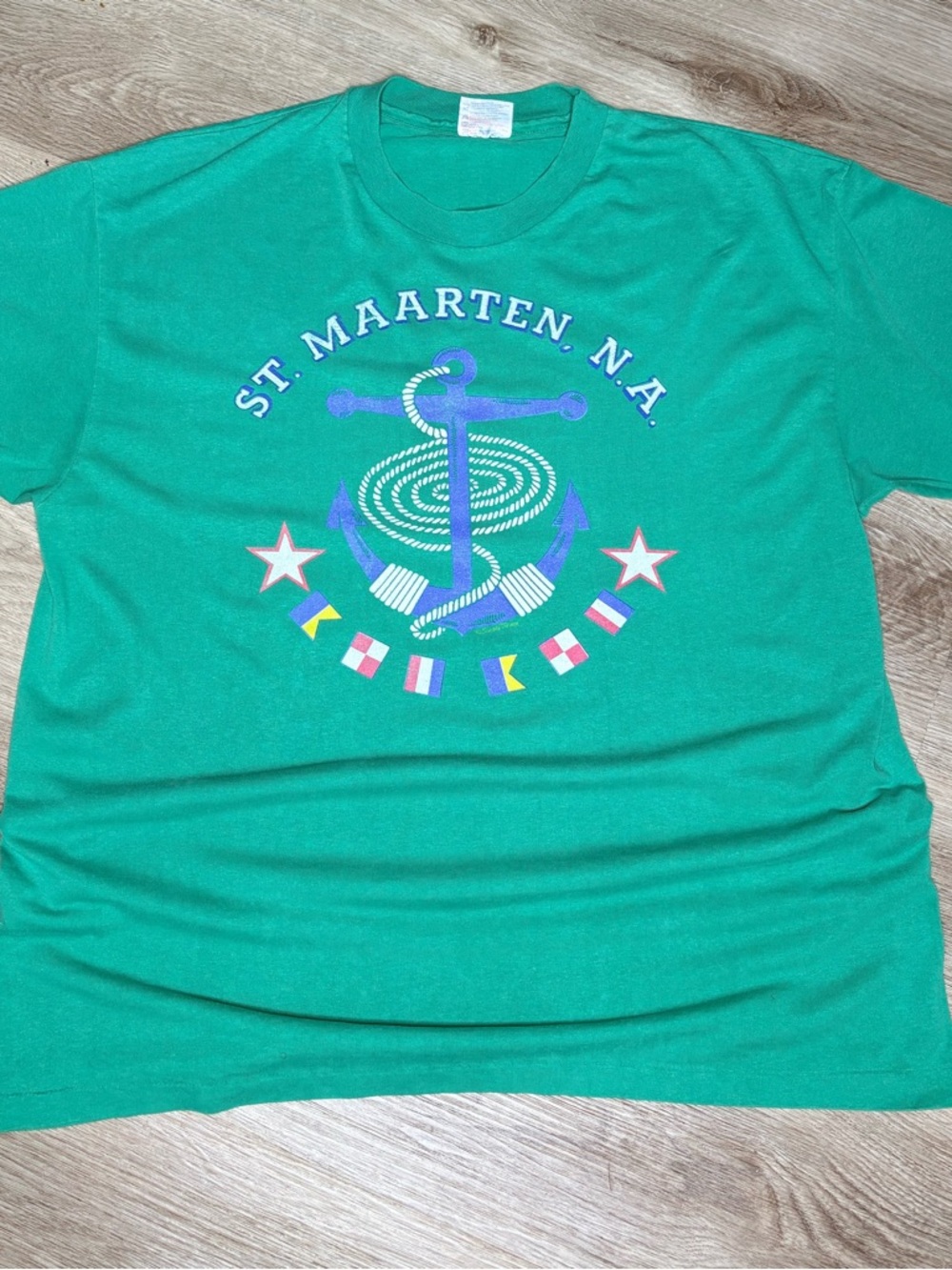 St Maarten Graphic Tee XL Green Nautical Anchor Shirt